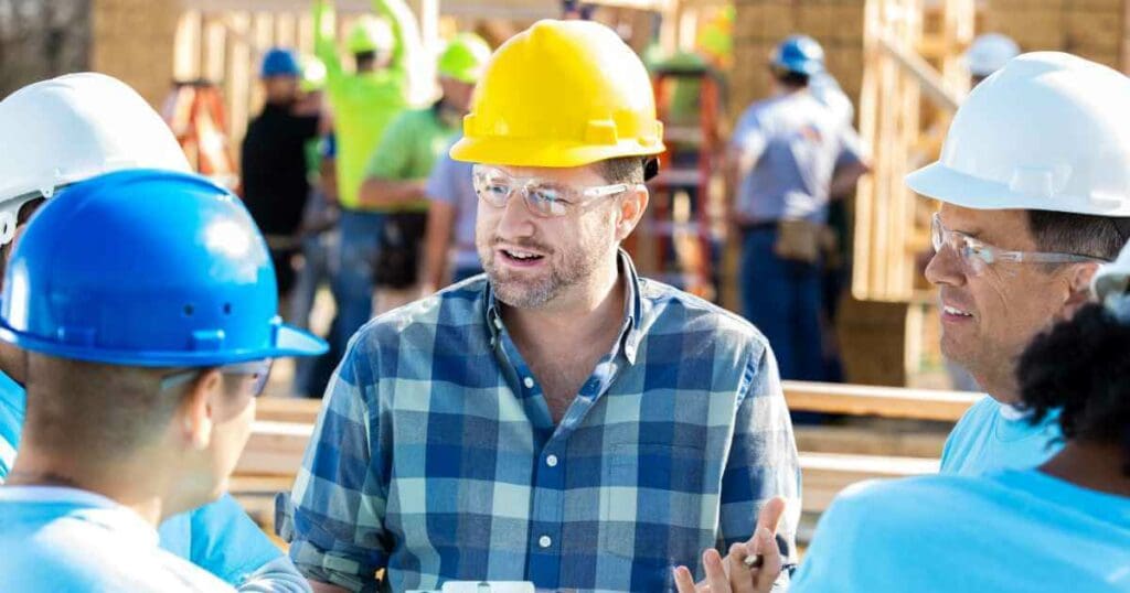 construction worker using on the job skills