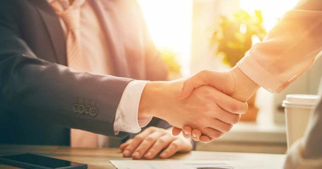 Handshake after a job interview.