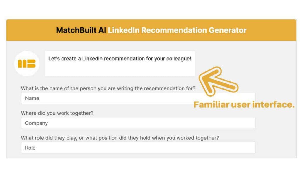Accessing MatchBuilt's LinkedIn Recommendation Generator on website.